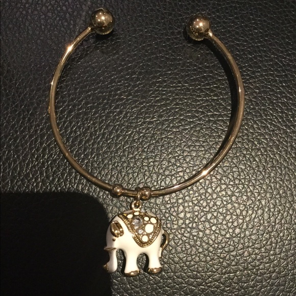 18K Gold Plated with white Elephant Cuff Bangle